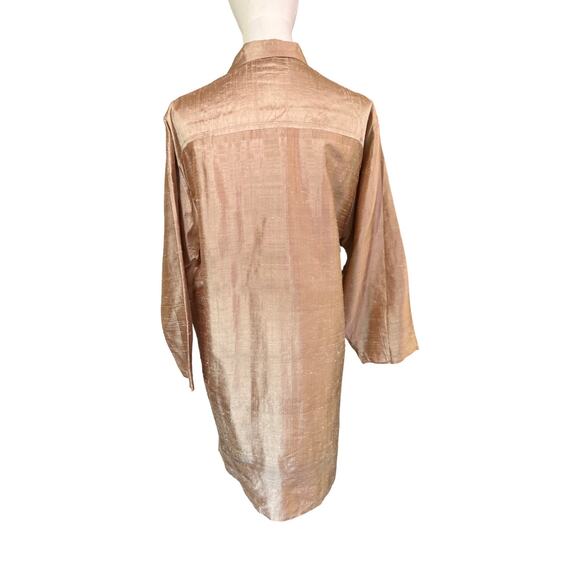 Emmelle NYC Silk Shantung Long Jacket Topper Beige Metallic Sheen Size 1 - Picture 7 of 10